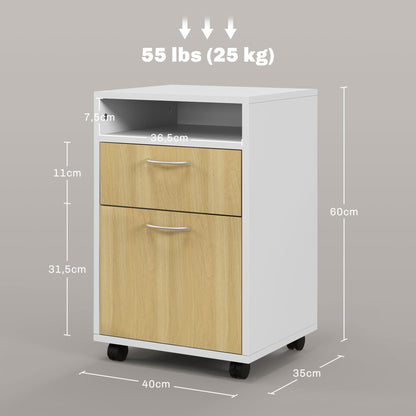 Mobile Office Filing Cabinet with Drawer and Cabinet Printer Stand for Study 40x35x60 cm Natural and White