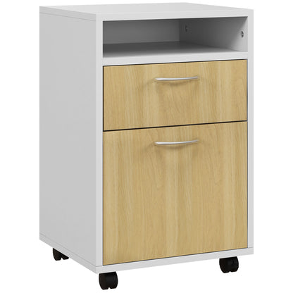 Mobile Office Filing Cabinet with Drawer and Cabinet Printer Stand for Study 40x35x60 cm Natural and White