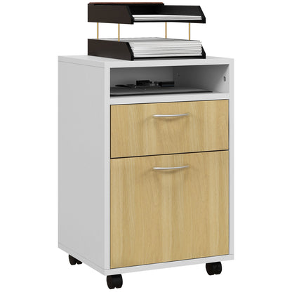 Mobile Office Filing Cabinet with Drawer and Cabinet Printer Stand for Study 40x35x60 cm Natural and White