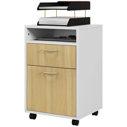 Mobile Office Filing Cabinet with Drawer and Cabinet Printer Stand for Study 40x35x60 cm Natural and White