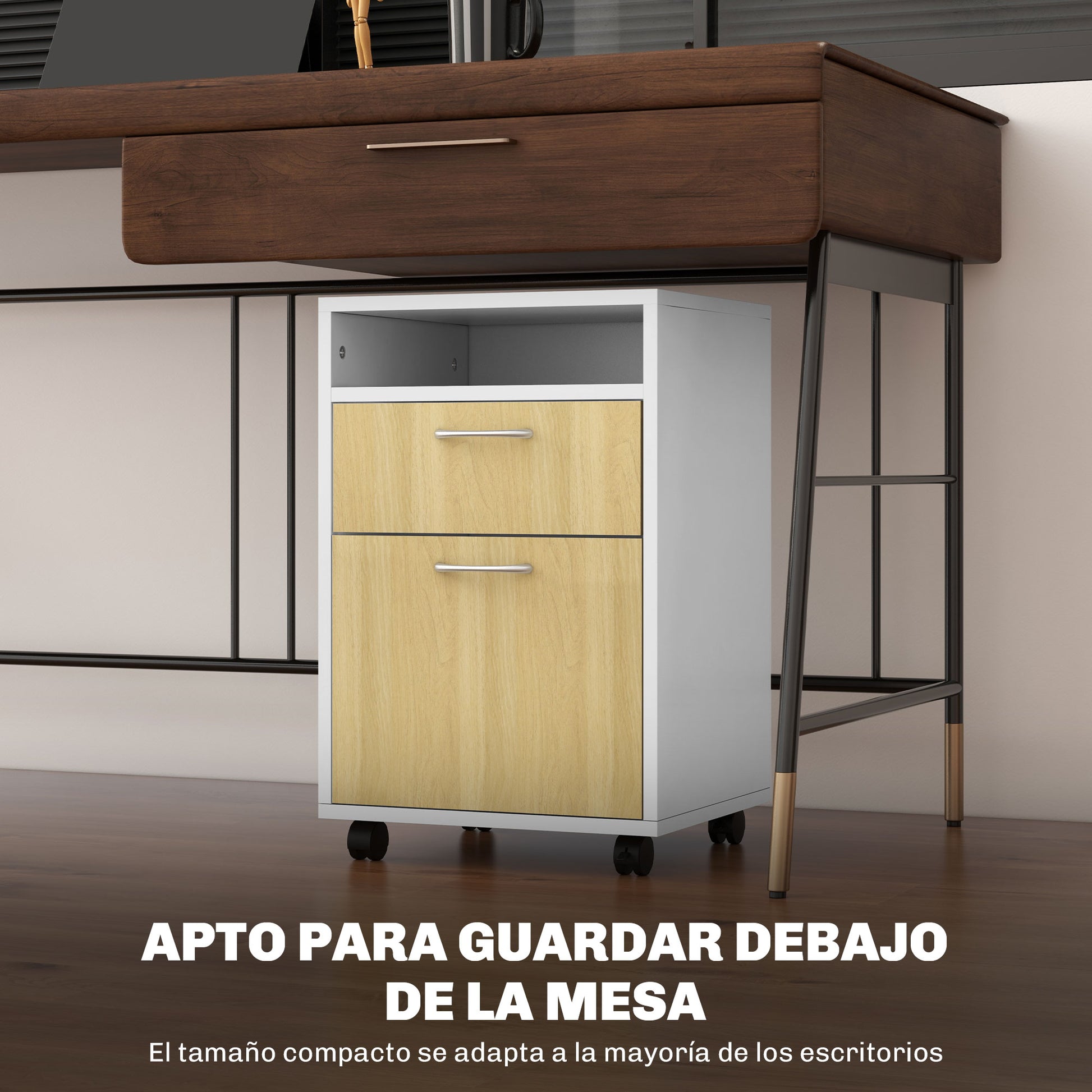 Mobile Office Filing Cabinet with Drawer and Cabinet Printer Stand for Study 40x35x60 cm Natural and White