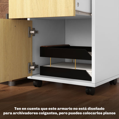 Mobile Office Filing Cabinet with Drawer and Cabinet Printer Stand for Study 40x35x60 cm Natural and White