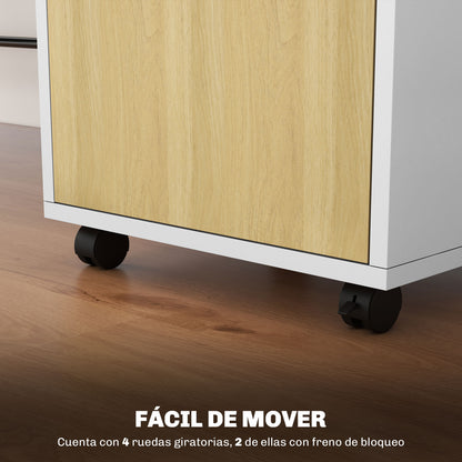 Mobile Office Filing Cabinet with Drawer and Cabinet Printer Stand for Study 40x35x60 cm Natural and White