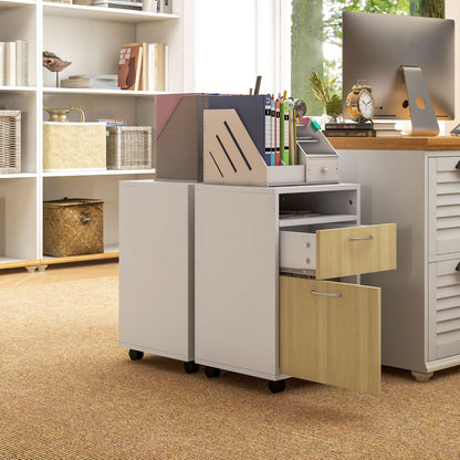 Mobile Office Filing Cabinet with Drawer and Cabinet Printer Stand for Study 40x35x60 cm Natural and White