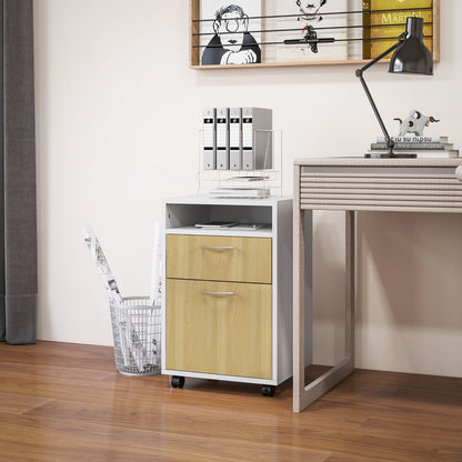 Mobile Office Filing Cabinet with Drawer and Cabinet Printer Stand for Study 40x35x60 cm Natural and White