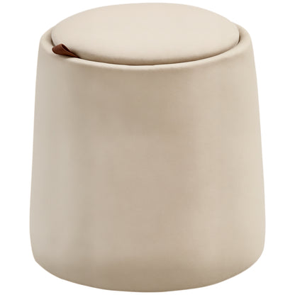 Storage Ottoman 2-in-1 Stool with Lid, Round Footstool Ottoman Pouffe with Velvet Look Side Table for Living Room Bedroom Ø44 x 47.5 cm Beige