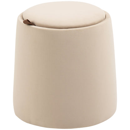 Storage Ottoman 2-in-1 Stool with Lid, Round Footstool Ottoman Pouffe with Velvet Look Side Table for Living Room Bedroom Ø44 x 47.5 cm Beige