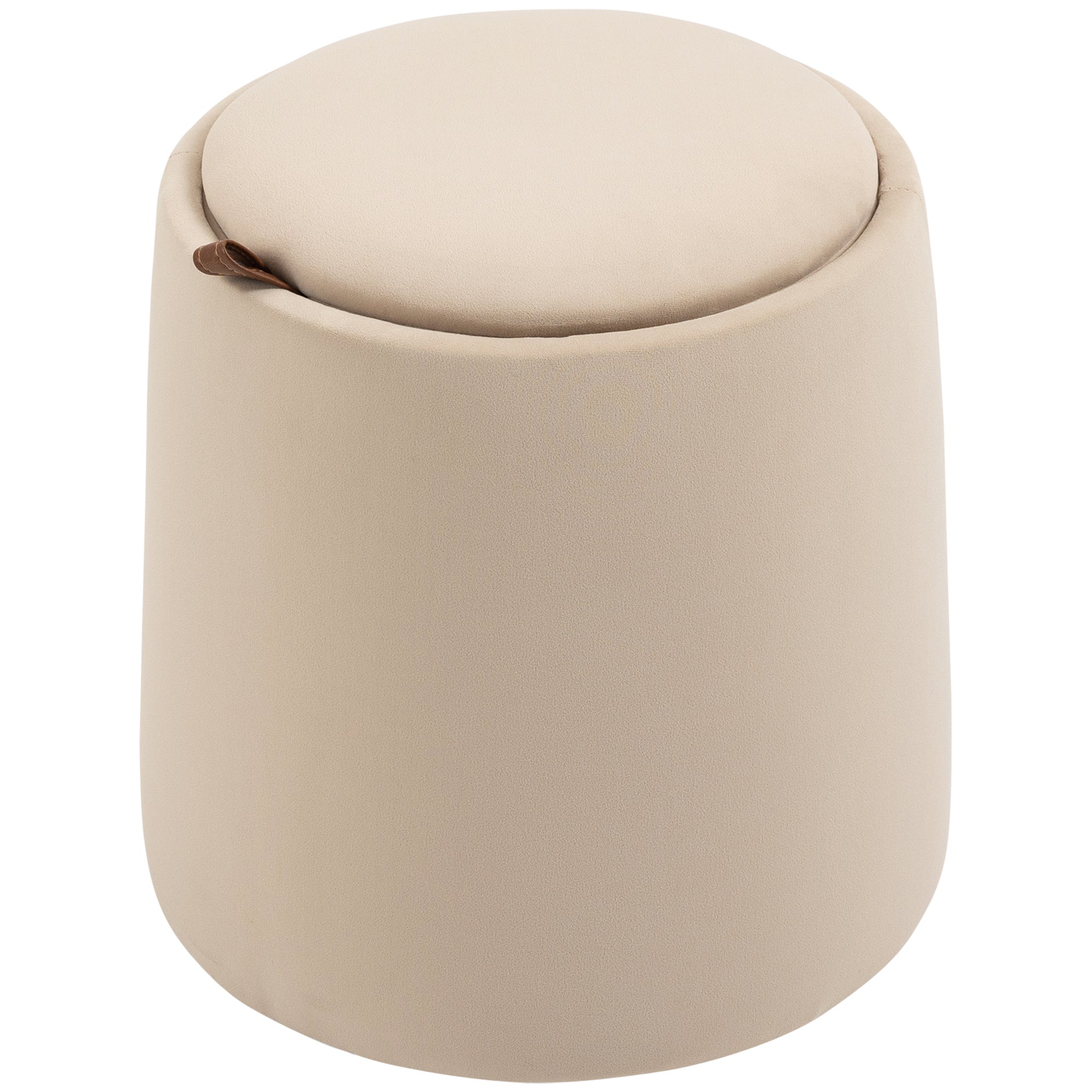 Storage Ottoman 2-in-1 Stool with Lid, Round Footstool Ottoman Pouffe with Velvet Look Side Table for Living Room Bedroom Ø44 x 47.5 cm Beige