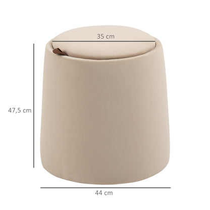 Storage Ottoman 2-in-1 Stool with Lid, Round Footstool Ottoman Pouffe with Velvet Look Side Table for Living Room Bedroom Ø44 x 47.5 cm Beige