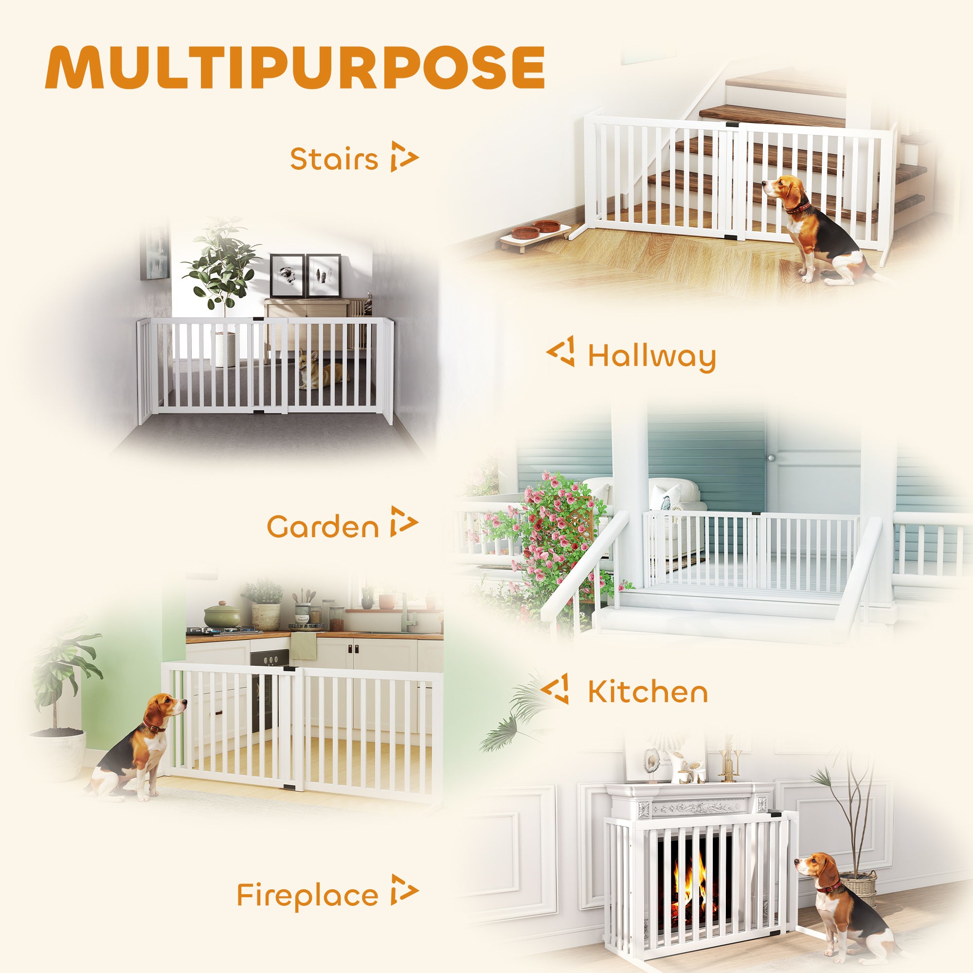 Foldable Expandable Safety Dog Gate 40–72 in, 27.6 in High, White — Fits Small & Medium Dogs