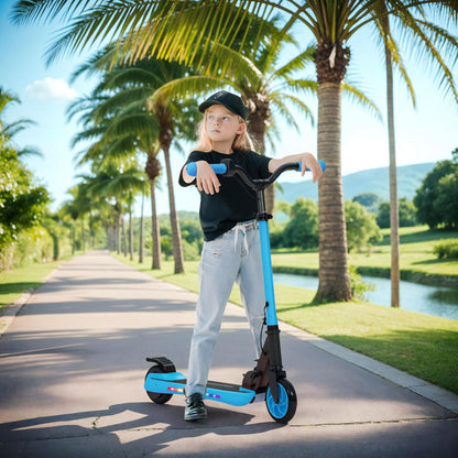 SPORTNOW Foldable Electric Scooter MAX 10 KM/H Electric Scooter for +6 Years Old 120 W Motor Range 6 KM 5" - 5.5" Wheels Rear Brake Adjustable Height LED Lights and Blue Aluminum Frame