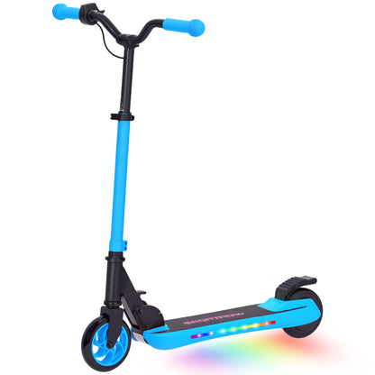 SPORTNOW Foldable Electric Scooter MAX 10 KM/H Electric Scooter for +6 Years Old 120 W Motor Range 6 KM 5" - 5.5" Wheels Rear Brake Adjustable Height LED Lights and Blue Aluminum Frame