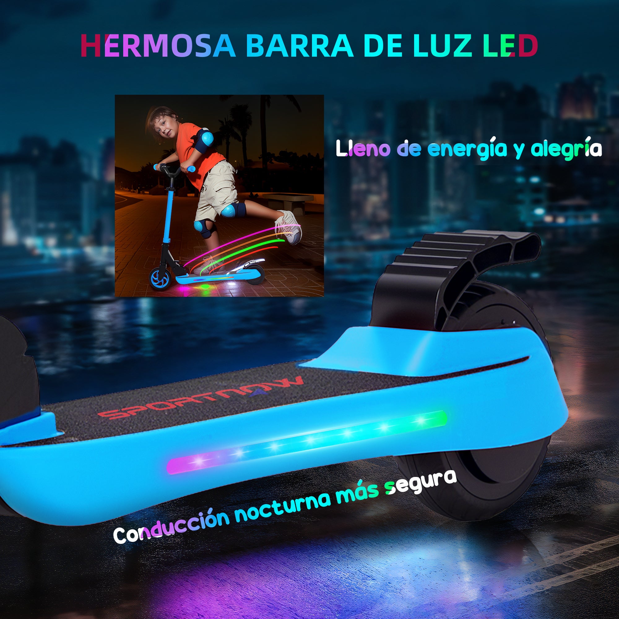 SPORTNOW Foldable Electric Scooter MAX 10 KM/H Electric Scooter for +6 Years Old 120 W Motor Range 6 KM 5" - 5.5" Wheels Rear Brake Adjustable Height LED Lights and Blue Aluminum Frame