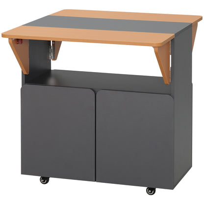 Space Saving Folding Table for up to 4 People with 4 Wheels, Hidden Shelf and Cabinet with Doors, 70x83x75 cm, Yellow and Grey