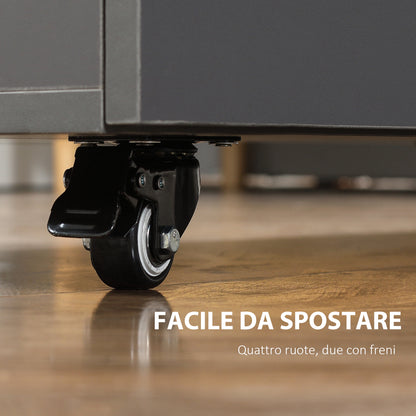 Space Saving Folding Table for up to 4 People with 4 Wheels, Hidden Shelf and Cabinet with Doors, 70x83x75 cm, Yellow and Grey