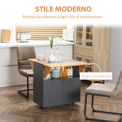 Space Saving Folding Table for up to 4 People with 4 Wheels, Hidden Shelf and Cabinet with Doors, 70x83x75 cm, Yellow and Grey