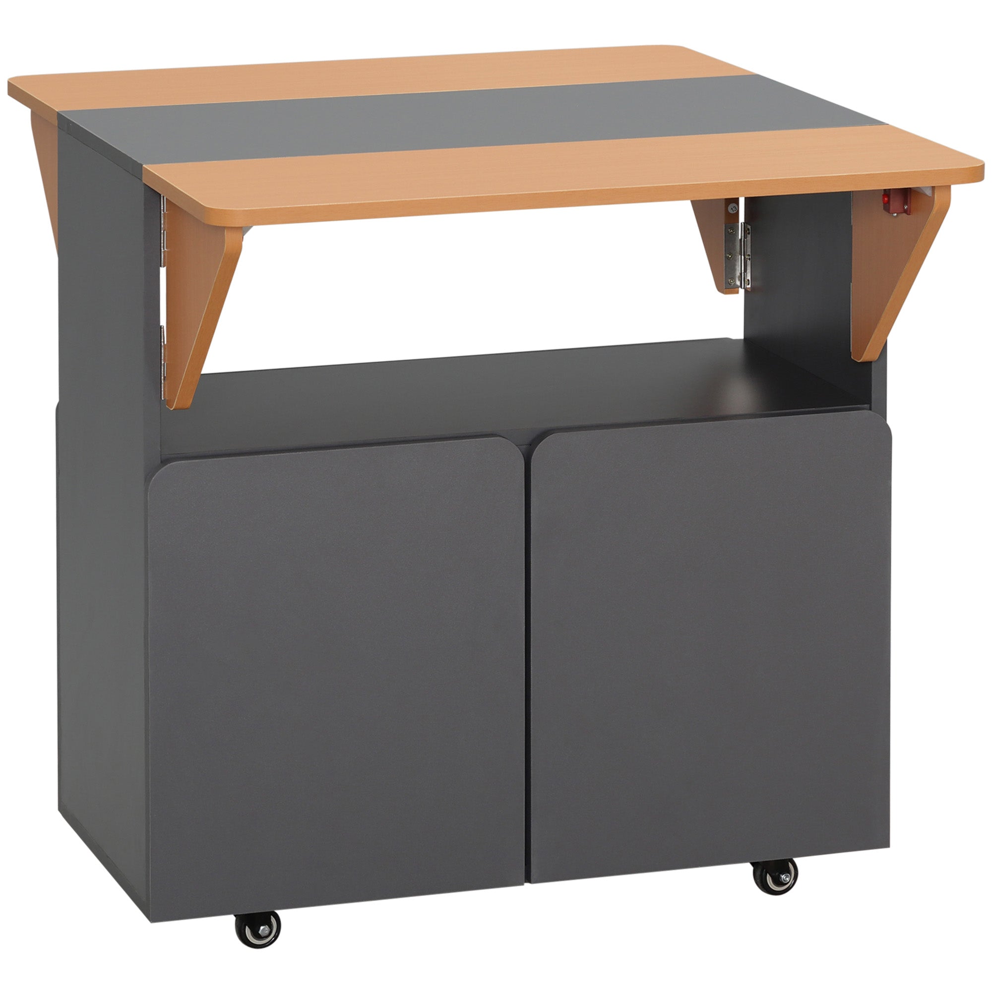 Space Saving Folding Table for up to 4 People with 4 Wheels, Hidden Shelf and Cabinet with Doors, 70x83x75 cm, Yellow and Grey