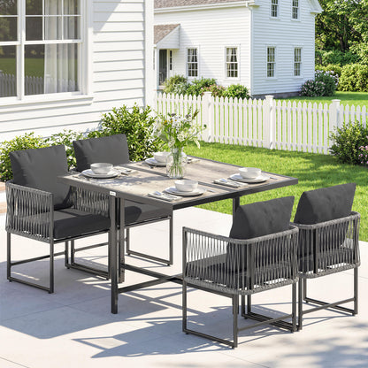 5-Piece Polyrattan Garden Furniture Set — Space-Saving Dining Set with Removable Cushions, Two-Part DPC Tabletop, Seats 4, for Garden Balcony Terrace