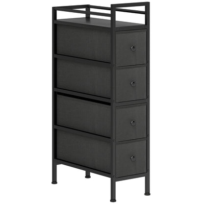 Narrow 4-Drawer Fabric Dresser with Steel Frame – Modern Storage Cabinet for Bedroom & Living Room, Black