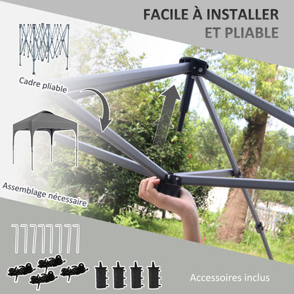 Garden Gazebo 2.5 x 2.5 m foldable pop-up barnum adjustable height on 4 levels Oxford fabric anti UV50+ steel frame carry bag included grey