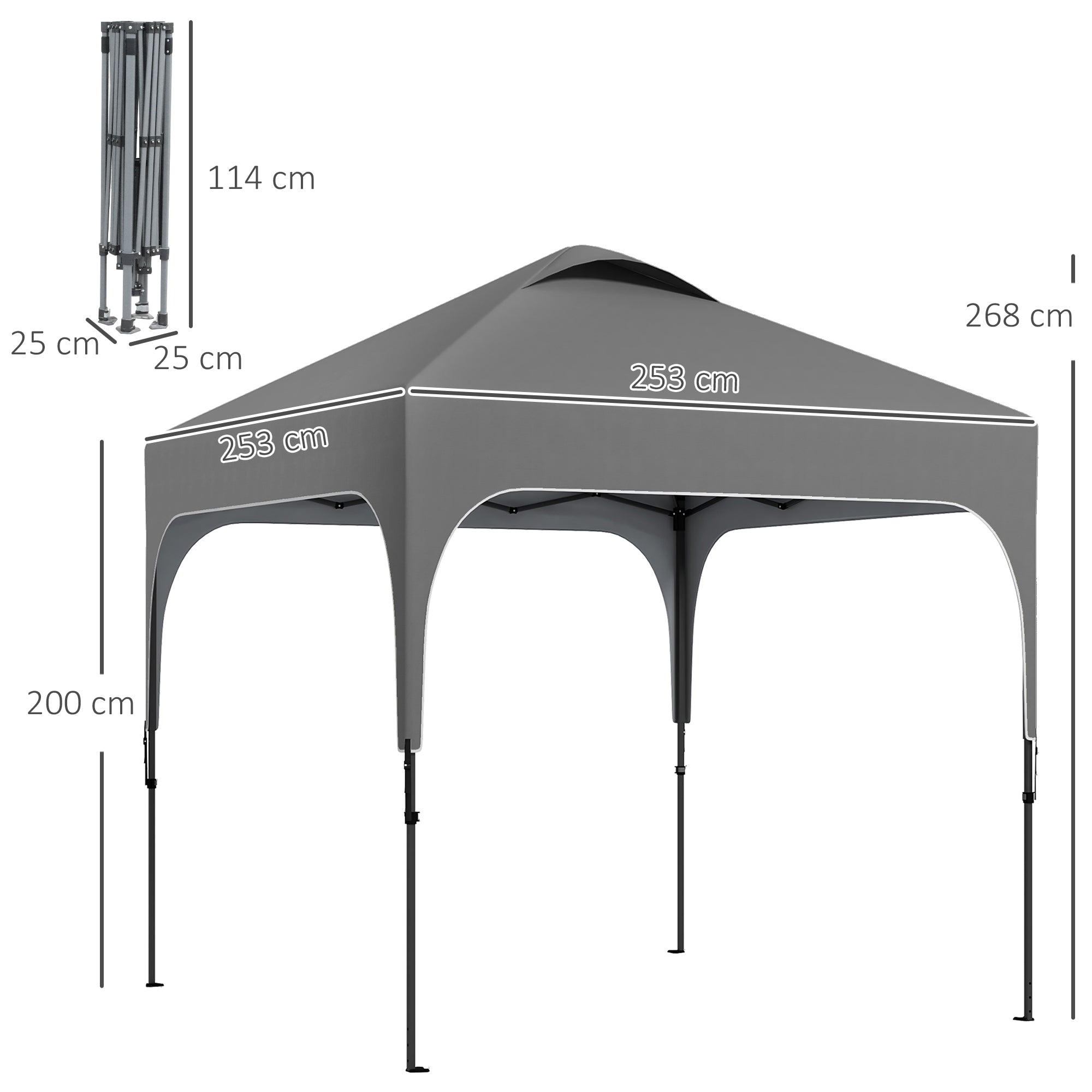 Garden Gazebo 2.5 x 2.5 m foldable pop-up barnum adjustable height on 4 levels Oxford fabric anti UV50+ steel frame carry bag included grey