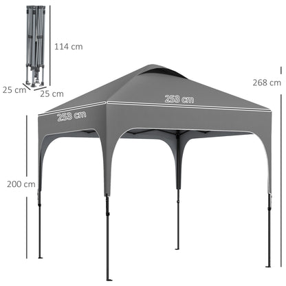 Garden Gazebo 2.5 x 2.5 m foldable pop-up barnum adjustable height on 4 levels Oxford fabric anti UV50+ steel frame carry bag included grey