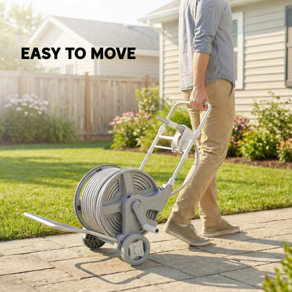 Hose Reel Cart with 148 ft Hose, 2-Mode Spray Nozzle, Faucet Adapter, Hose Guide & Crank — Garden Hose Reel for Yard & Balcony, 17.7 x 17.3 x 30.7 in, Gray
