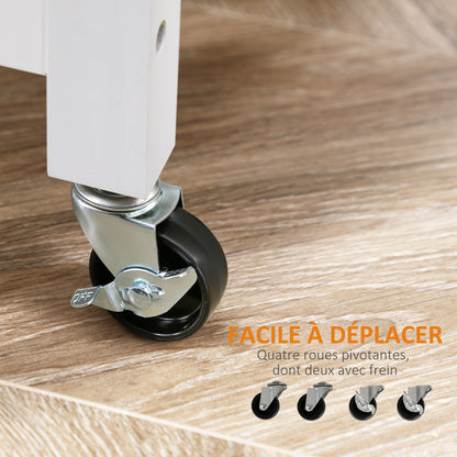 White MDF and Stainless Steel Kitchen Island Trolley with Wheels Multi-storage 1 Drawer Cupboard 2 Doors with Towel Holder