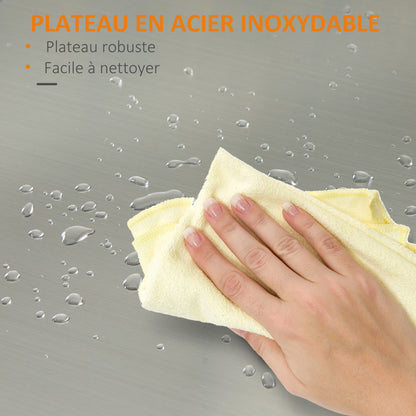 White MDF and Stainless Steel Kitchen Island Trolley with Wheels Multi-storage 1 Drawer Cupboard 2 Doors with Towel Holder