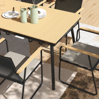 7-Piece Metal Dining Set for 6 People Dining Table with 6 Chairs Kitchen Table Set with Metal Frame Balcony Furniture Garden Furniture for Patio, Balcony Natural Wood