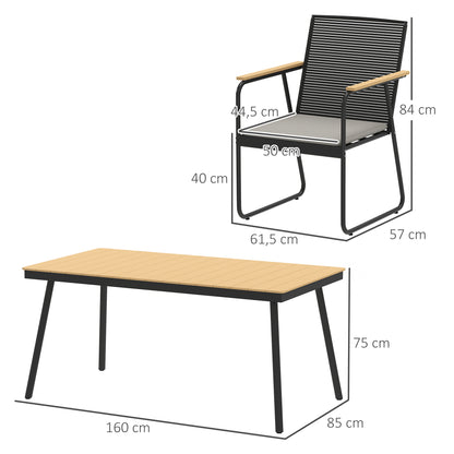 7-Piece Metal Dining Set for 6 People Dining Table with 6 Chairs Kitchen Table Set with Metal Frame Balcony Furniture Garden Furniture for Patio, Balcony Natural Wood