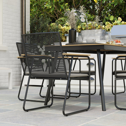 7-Piece Metal Dining Set for 6 People Dining Table with 6 Chairs Kitchen Table Set with Metal Frame Balcony Furniture Garden Furniture for Patio, Balcony Natural Wood