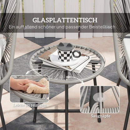 Poly Rattan Garden Furniture Set, Outdoor Balcony Furniture for 2 People, 3-Piece Bistro Set with 2 Chairs, Side Table, Seat Cushions, Weatherproof Seating Group for Garden Balcony Dark Gray