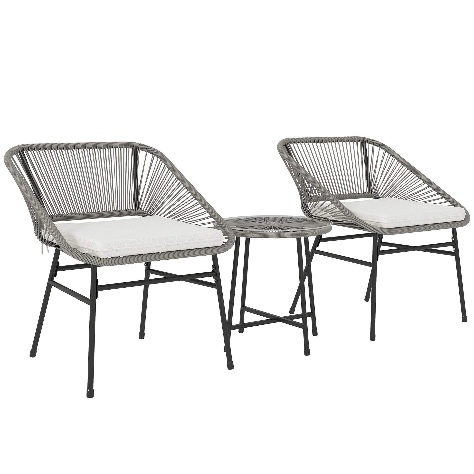 Poly Rattan Garden Furniture Set, Outdoor Balcony Furniture for 2 People, 3-Piece Bistro Set with 2 Chairs, Side Table, Seat Cushions, Weatherproof Seating Group for Garden Balcony Dark Gray
