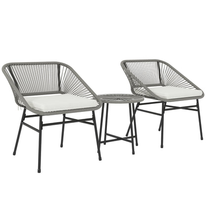 Poly Rattan Garden Furniture Set, Outdoor Balcony Furniture for 2 People, 3-Piece Bistro Set with 2 Chairs, Side Table, Seat Cushions, Weatherproof Seating Group for Garden Balcony Dark Gray