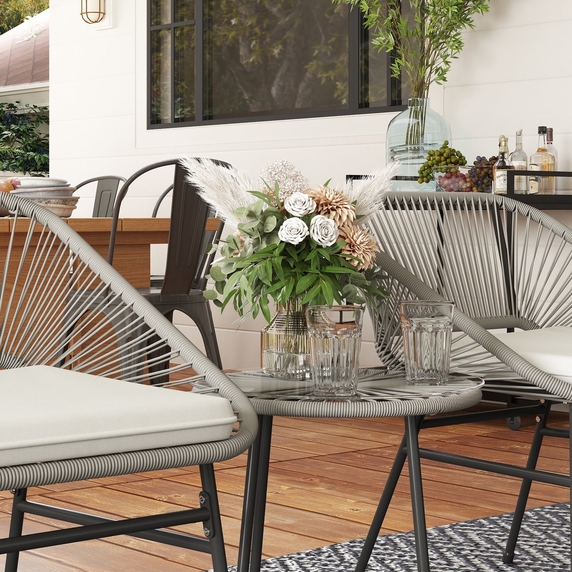 Poly Rattan Garden Furniture Set, Outdoor Balcony Furniture for 2 People, 3-Piece Bistro Set with 2 Chairs, Side Table, Seat Cushions, Weatherproof Seating Group for Garden Balcony Dark Gray