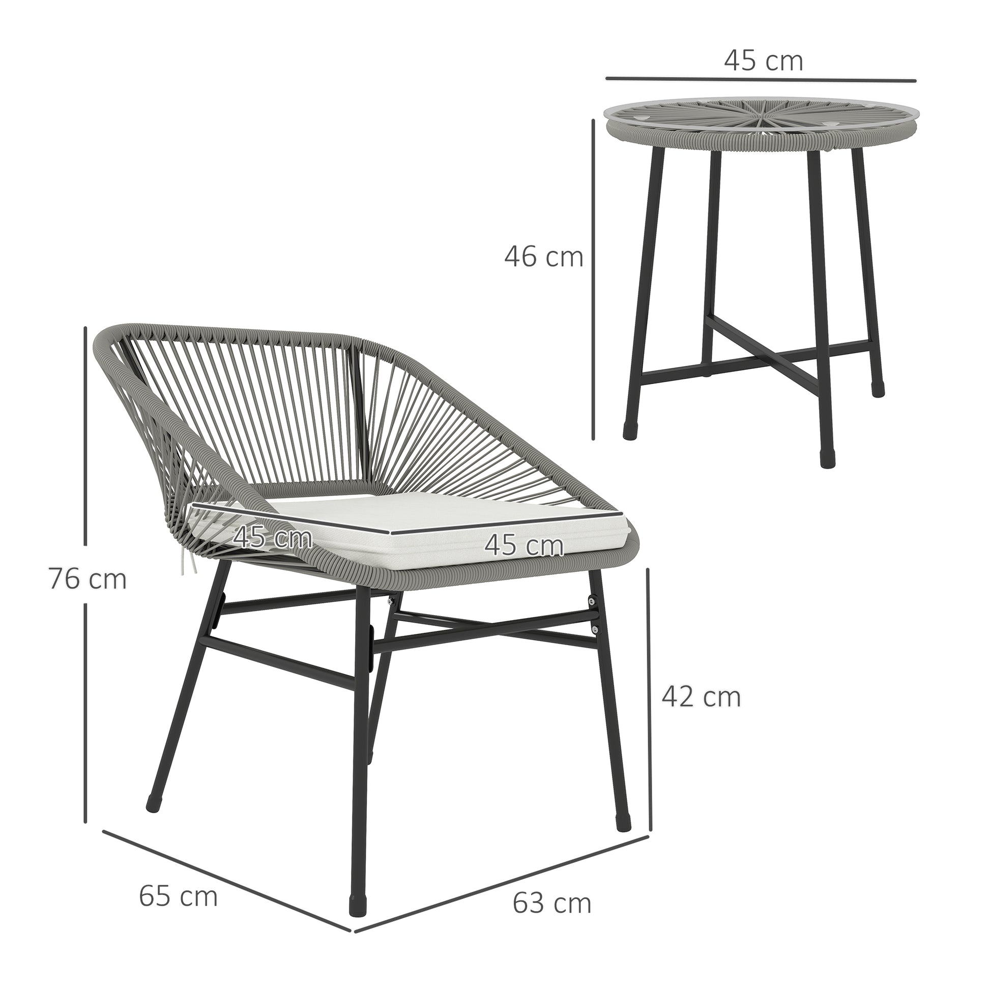 Poly Rattan Garden Furniture Set, Outdoor Balcony Furniture for 2 People, 3-Piece Bistro Set with 2 Chairs, Side Table, Seat Cushions, Weatherproof Seating Group for Garden Balcony Dark Gray