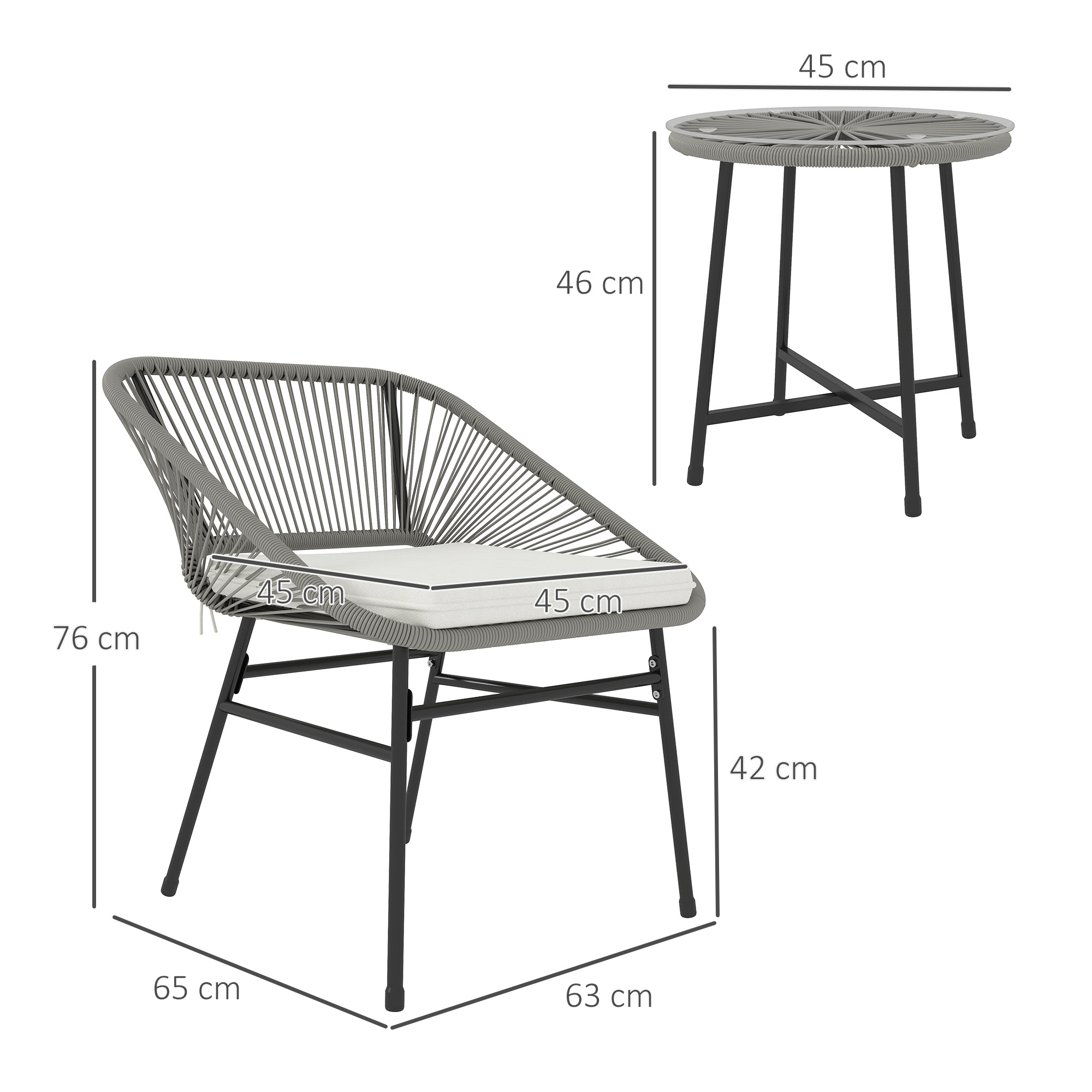 Poly Rattan Garden Furniture Set, Outdoor Balcony Furniture for 2 People, 3-Piece Bistro Set with 2 Chairs, Side Table, Seat Cushions, Weatherproof Seating Group for Garden Balcony Dark Gray