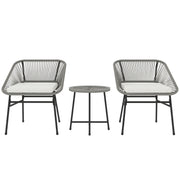 Poly Rattan Garden Furniture Set, Outdoor Balcony Furniture for 2 People, 3-Piece Bistro Set with 2 Chairs, Side Table, Seat Cushions, Weatherproof Seating Group for Garden Balcony Dark Gray