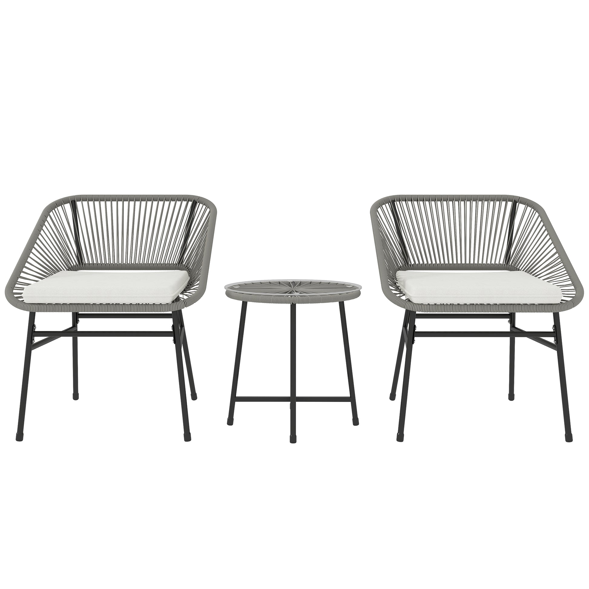 Poly Rattan Garden Furniture Set, Outdoor Balcony Furniture for 2 People, 3-Piece Bistro Set with 2 Chairs, Side Table, Seat Cushions, Weatherproof Seating Group for Garden Balcony Dark Gray