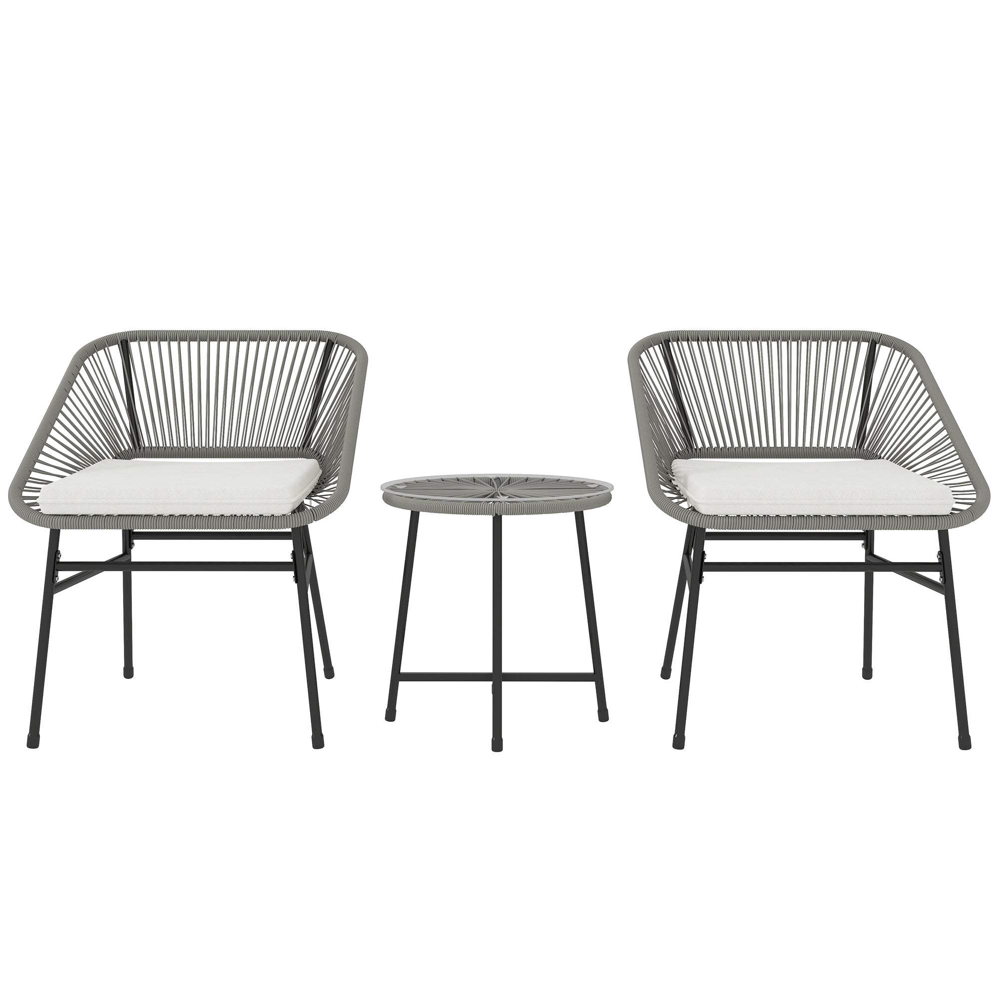Poly Rattan Garden Furniture Set, Outdoor Balcony Furniture for 2 People, 3-Piece Bistro Set with 2 Chairs, Side Table, Seat Cushions, Weatherproof Seating Group for Garden Balcony Dark Gray