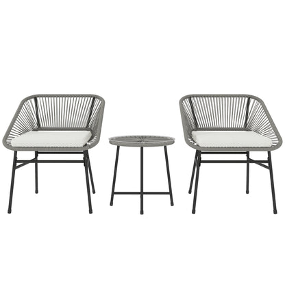 Poly Rattan Garden Furniture Set, Outdoor Balcony Furniture for 2 People, 3-Piece Bistro Set with 2 Chairs, Side Table, Seat Cushions, Weatherproof Seating Group for Garden Balcony Dark Gray