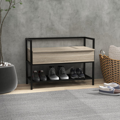 Shoe Bench with Flip Top Shoe Cabinet Bench with Hidden Compartment and Lower Grid Shelf for 4 Pairs of Shoes for Hallway Living Room 84x39.5x61 cm Oak