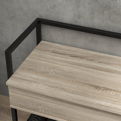 Shoe Bench with Flip Top Shoe Cabinet Bench with Hidden Compartment and Lower Grid Shelf for 4 Pairs of Shoes for Hallway Living Room 84x39.5x61 cm Oak