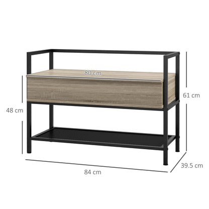 Shoe Bench with Flip Top Shoe Cabinet Bench with Hidden Compartment and Lower Grid Shelf for 4 Pairs of Shoes for Hallway Living Room 84x39.5x61 cm Oak