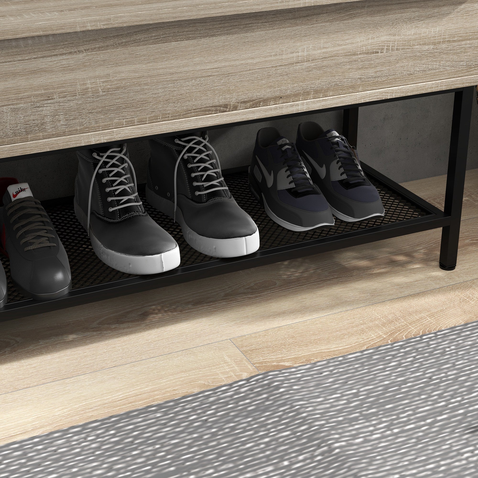 Shoe Bench with Flip Top Shoe Cabinet Bench with Hidden Compartment and Lower Grid Shelf for 4 Pairs of Shoes for Hallway Living Room 84x39.5x61 cm Oak