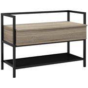 Shoe Bench with Flip Top Shoe Cabinet Bench with Hidden Compartment and Lower Grid Shelf for 4 Pairs of Shoes for Hallway Living Room 84x39.5x61 cm Oak