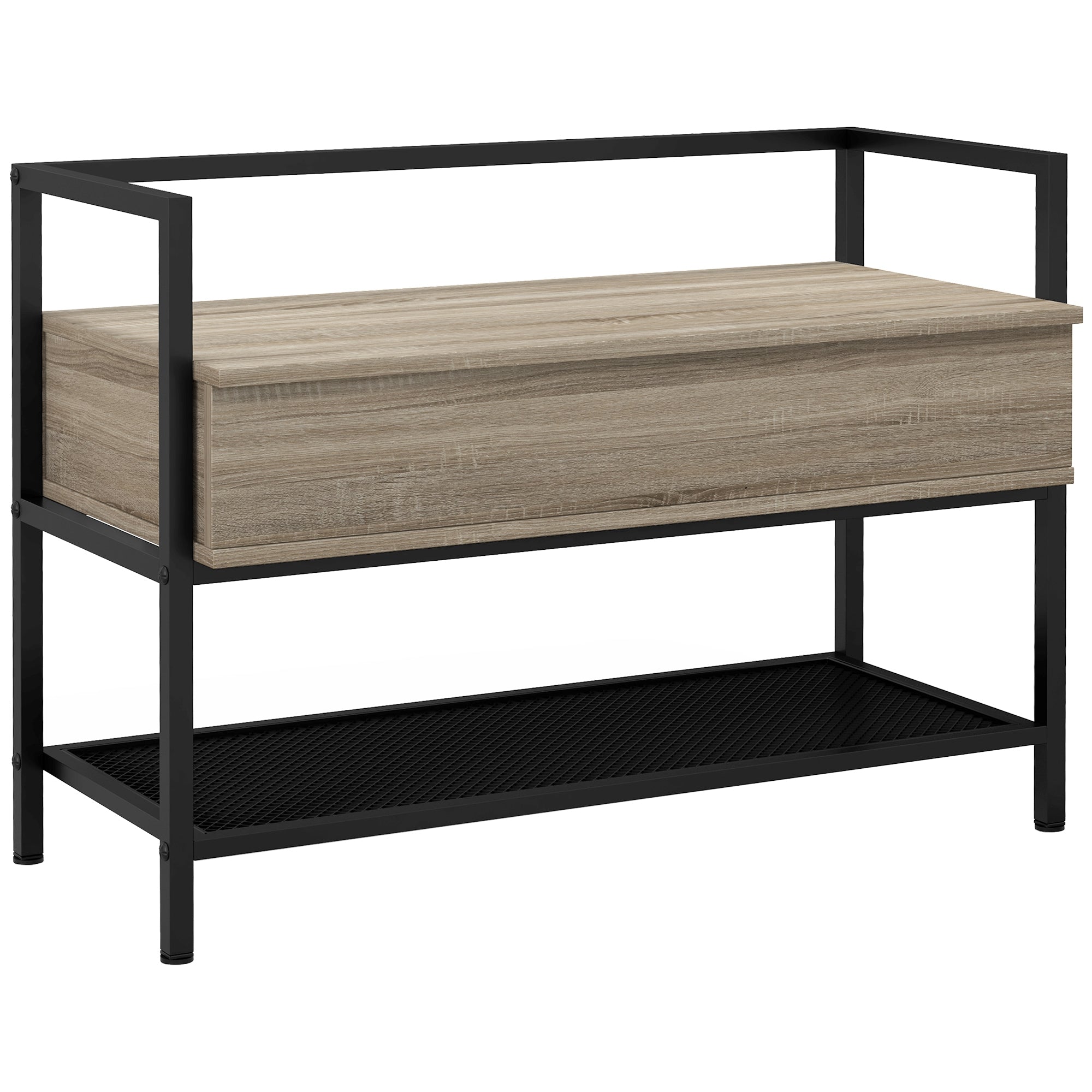 Shoe Bench with Flip Top Shoe Cabinet Bench with Hidden Compartment and Lower Grid Shelf for 4 Pairs of Shoes for Hallway Living Room 84x39.5x61 cm Oak