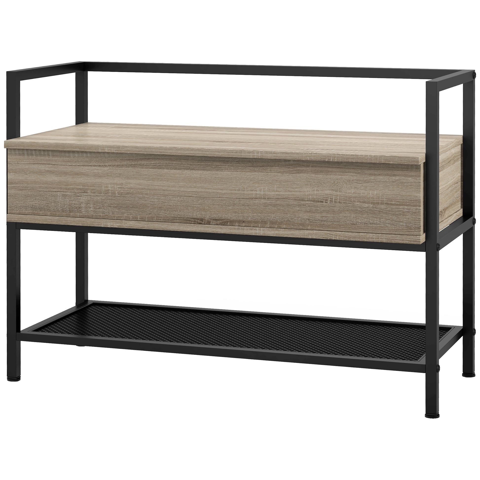 Shoe Bench with Flip Top Shoe Cabinet Bench with Hidden Compartment and Lower Grid Shelf for 4 Pairs of Shoes for Hallway Living Room 84x39.5x61 cm Oak