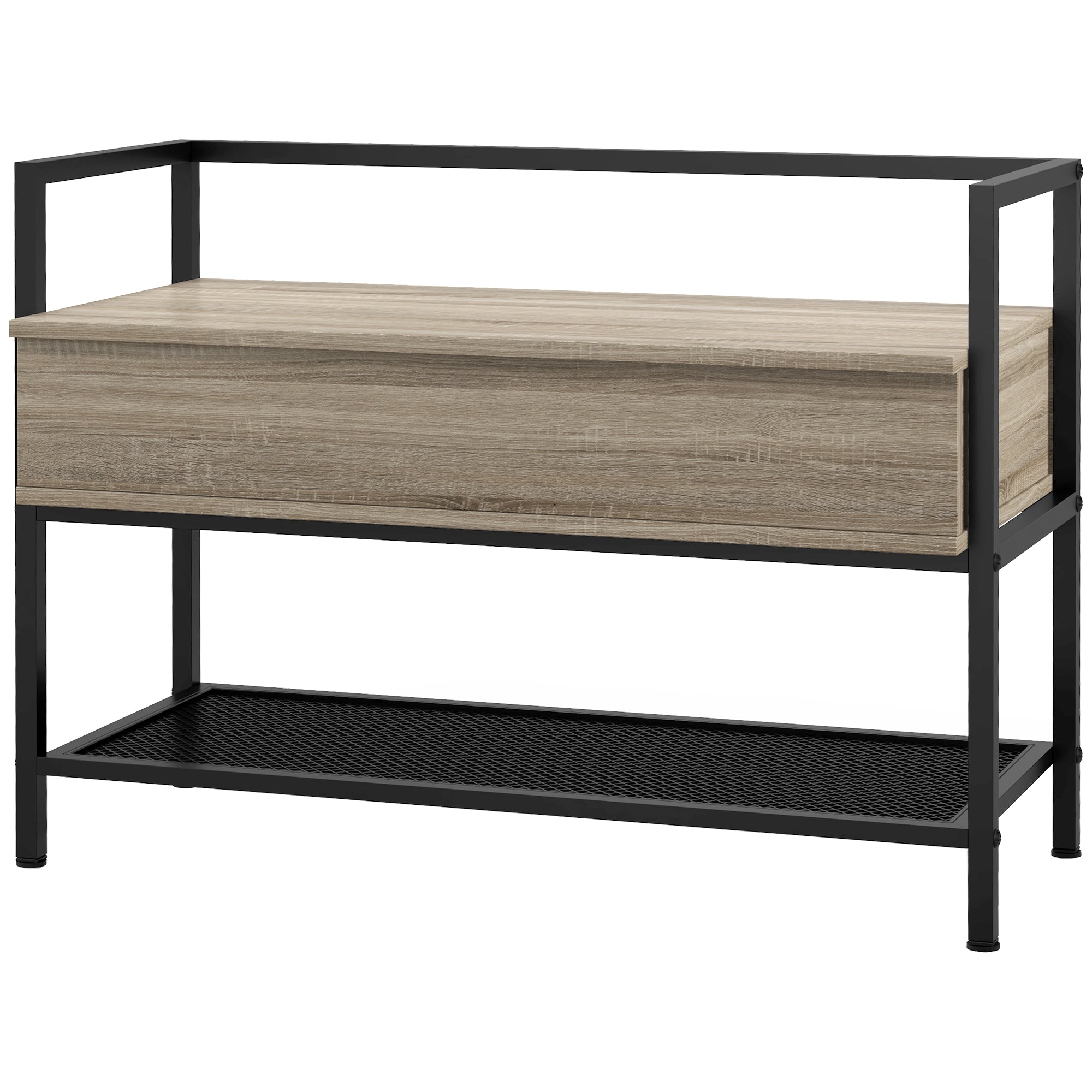 Shoe Bench with Flip Top Shoe Cabinet Bench with Hidden Compartment and Lower Grid Shelf for 4 Pairs of Shoes for Hallway Living Room 84x39.5x61 cm Oak